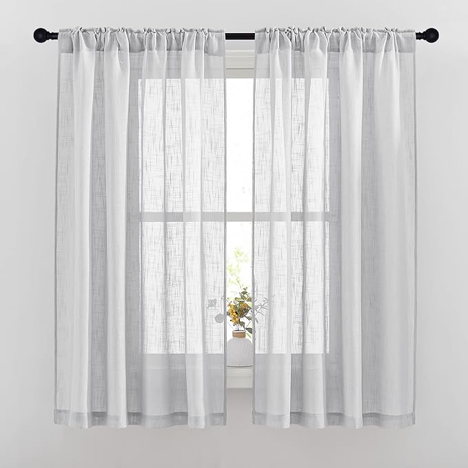 NICETOWN Semi Sheer Curtains 63 inches Long, Rod Pocket & Back Tab Privacy & Light Filter Vertical Window Treatments for Bedroom/Office/Living Room, 52" W x 63" L, Silver Grey, 2 PCs