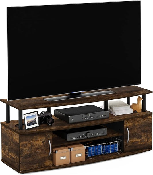 Furinno Jaya Entertainment Center Stand Unit/TV Desk for up to 55 inch, Amber Pine/Black
