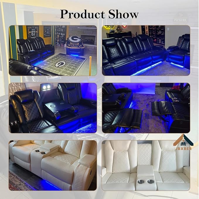 Power Reclining Sofa Sets for Living Room, Leather Recliner Sofa Set with LED Light, Cup Holder, Console Storage, Charging Pad for Home Theater Seating(Loveseat and Chair,Cream)