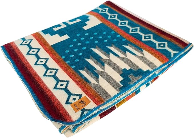 Alpaca Wool Blanket | King Size Throw Blanket | 90 x 75 inches | Soft, Hypoallergenic and Breathable | Lightweight Warm Blanket | Bed, Couch, Outdoor or Picnic (Blue & White)