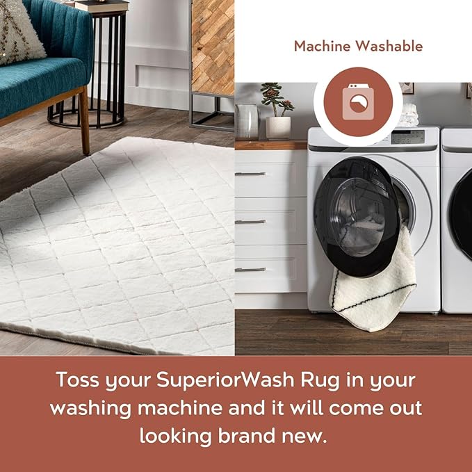 nuLOOM SuperiorWash Amy White, 2'6" x 10', Fluffy Shag, Soft and Fluffy, High Traffic, Stain Resistant, Durable, Machine Washable Runner for Bedroom, Living Room, Dining Space, Den, Foyer, Entryway