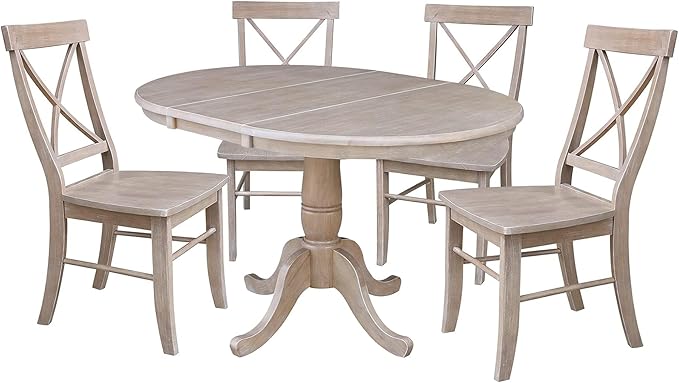 IC INTERNATIONAL CONCEPTS 36" Round Extension Dining Table with Four Chairs Washed Gray Taupe