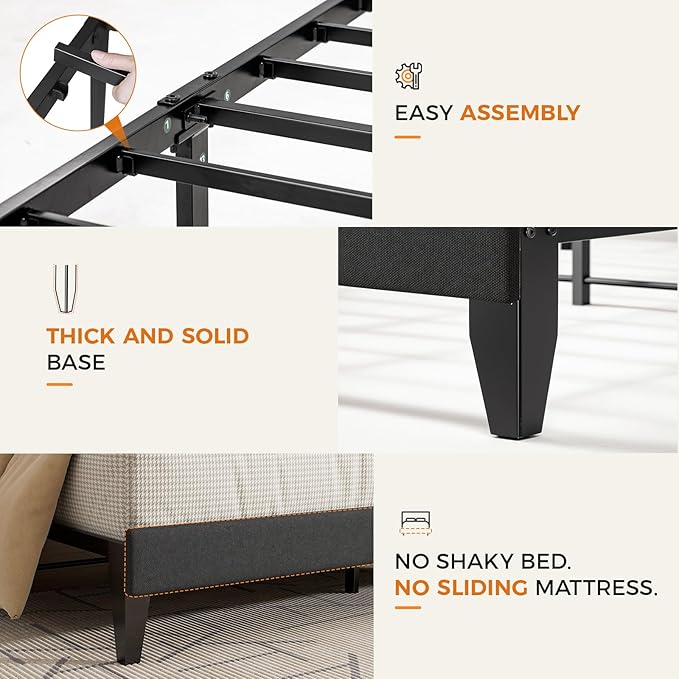 GTPLAYER Full Size Bed Frame, Upholstered Platform Bed Frame with Tall Headboard Wingback, Soft Velvet Fabric, No Box Spring Needed, Easy Assembly, Dust Grey