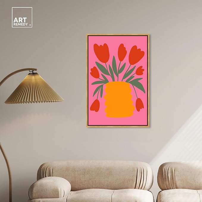 Art Remedy Bright Romantic Tulips Canvas Boho Colorful Wall Art, Gold Frame, 24" x 36"
