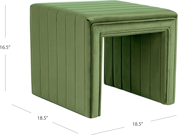 Spatial Order Modern Channel Tufted Velvet Ottoman | Spatial Order Home Décor | Ottoman for Living Room & Bedroom - Green