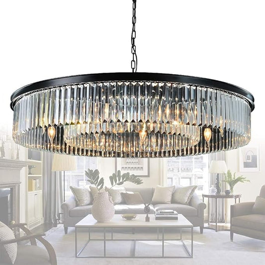 Modern Crystal Chandelier with 12 Lights - Contemporary Pendant Ceiling Light Fixtures for Dining and Living Room Decoration, 43 Inch Diameter