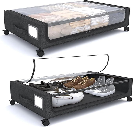 2-Pack Under Bed Storage with Wheels, Durable Metal Frame & 600D Oxford Fabric, Large Capacity for Clothes, Shoes, Toys. Clear Window Design, Home Storage Solution for Bedroom Furniture