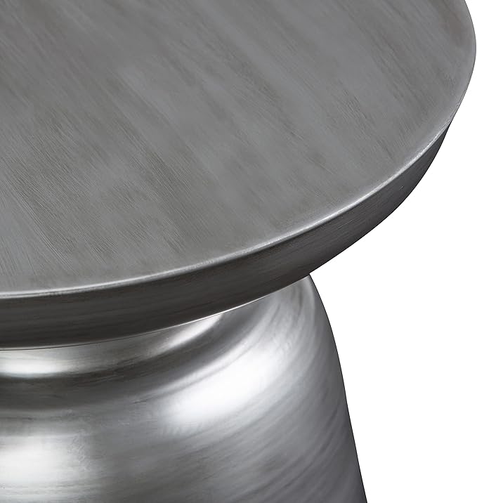 SIMPLIHOME Toby Metal Table - 17" Wide x 18" High Solid Iron Drum Accent Table in Silver, Industrial Side or End Table for Living Room, Bedroom or Entryway with Sculptural Design, Assembled