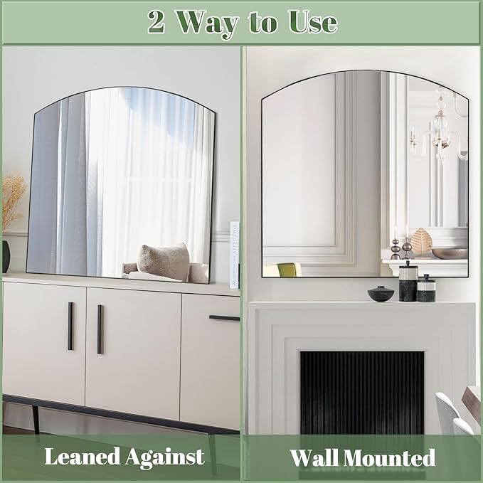 Matte Black Arched Window Mirror, 36" Metal Frame Decorative Wall Mirror, Windowpine Mirrors for Living Room, Bedroom, Entryway