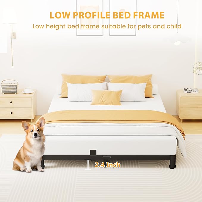 4 Inch King Bed Frame Low Profile, Heavy Duty Metal Platform Bed Frame with Round Corner Legs, Sturdy Mattress Foundation, No Box Spring Needed, Easy Assembly, Noise Free, Black