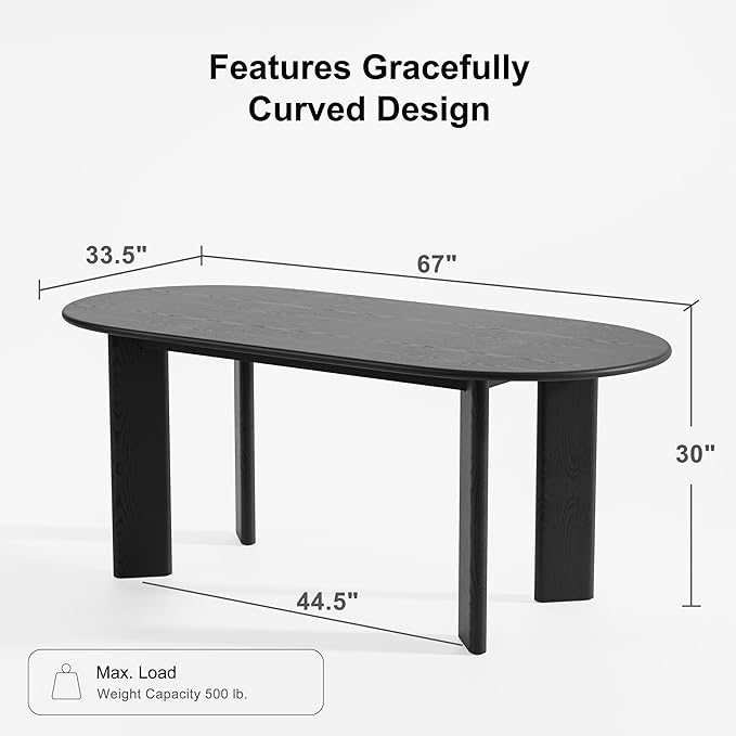 Casaphoria 67" Farmhouse Dining Table for 6，Wood Oval Living Room Table, Modern Kitchen Table with Sturdy Base & Thickened Tabletop, Easy to Assembly & Clean, Black
