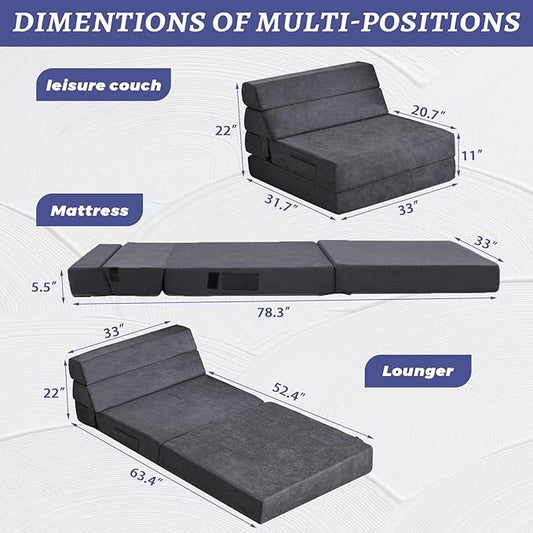 Folding Sofa Bed Foldable Mattress Luxury Miss Fabric, Folding Sleeper Chair Tatami Sofa Bed Floor Mattress Floor Couch, Fold Out Chair Bed Couch Futon Mattress for Guest Room, Living Room