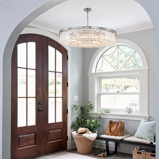 Large Crystal Chandelier Modern Luxury Pendant Ceiling Lights Fixture for Dining Living Room 18-Lights 3-Tier Raindrop Chandeliers Lighting (Chrome, Dia 39 Inch)