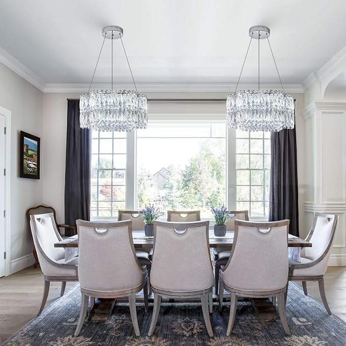 LED Crystal Chandelier with Remote Control 20’’ Luxury Modern Chrome Chandeliers Light Fixture Dimmable for Dining Room Bedroom Kitchen Foyer Entryway 3000-6500K