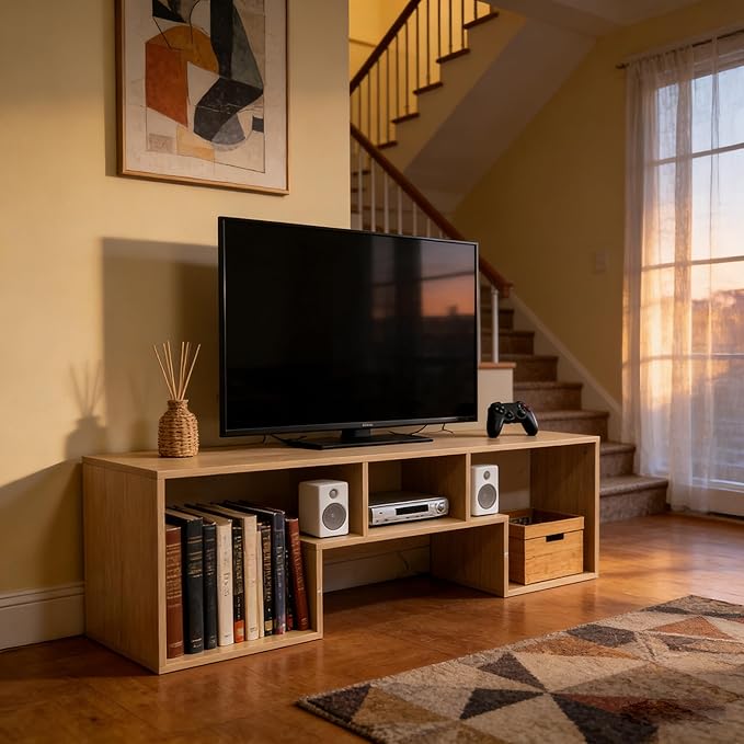 Lightdot TV Stand for TVs up to 55'', Modern Entertainment Center with Open Storage Large Capacity for Collection, Media TV Table Console for Living Room/Bedroom/Sofa Cabinet, Easy Assembly - Walnut