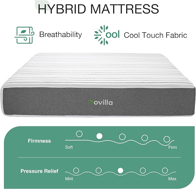 Novilla 14 Inch Queen Size Mattress in a Box with Advanced Cooling Gel Memory Foam Bed with Advanced Charcoal Support Medium-Firm Pressure Relief with Motion Reduction & Triple-Zone Support