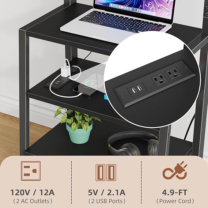 Rolling TV Stand with Wheels and Mount & Fabric Drawer for 32-75" TV - Entertainment Center with Power Outlet and Small TV Stand for Bedroom, Living Room - 18" Black (VESA 600mm × 400mm)