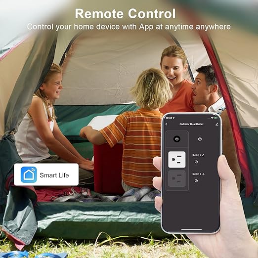 WiFi Outdoor Smart Plug, Smart Plugs That Work with Google Home for Voice Control, Wireless Remote APP Control Smart Outlet Timer with 2 Grounded, No Hub Required, ETL FCC Certified