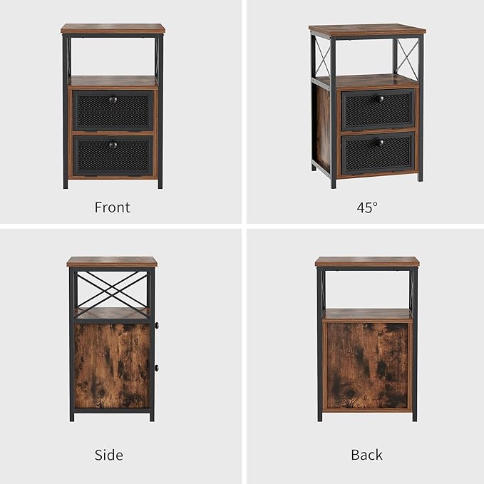 VECELO Nightstand Set of 2 with Drawer, Modern Night Stand for Bedroom, End Side Table for Living Room,Bedroom,Office, Easy Assembly Retro Brown