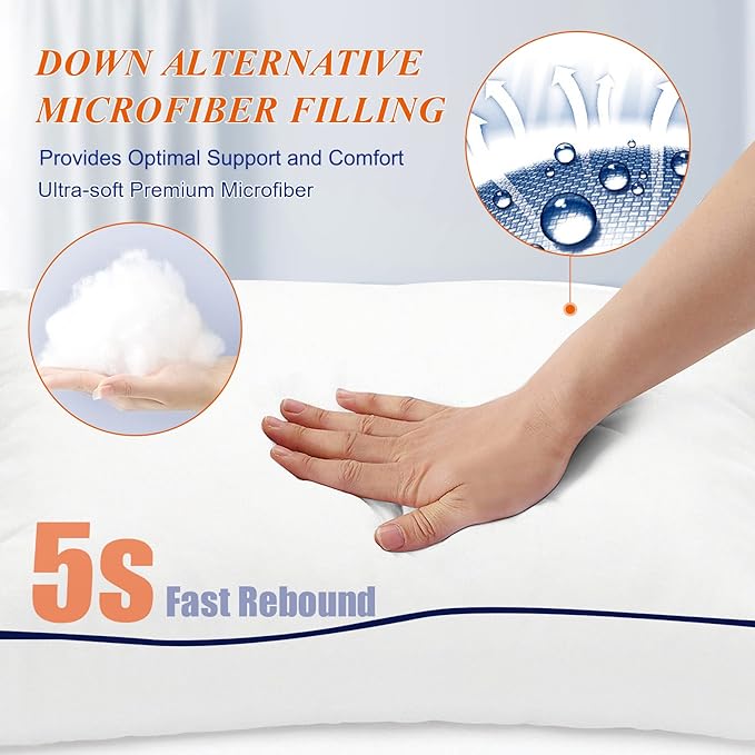 MZOIMZO Bed Pillows for Sleeping- King Size, Set of 2, Cooling Hotel Quality with Premium Soft Down Alternative Fill for Back, Stomach or Side Sleepers
