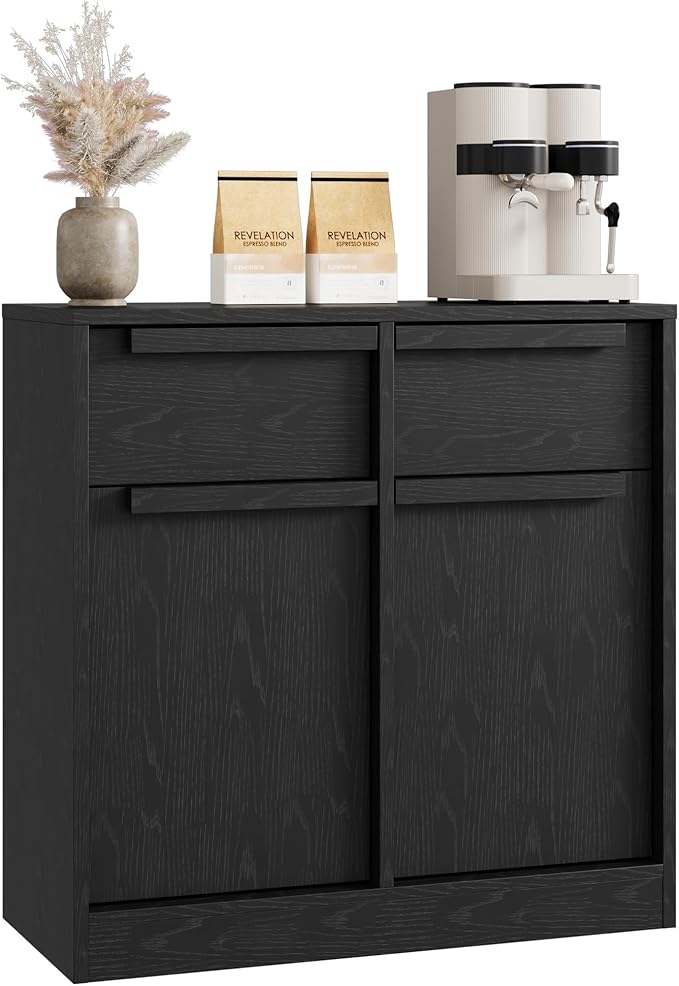 GarveeHome Sideboard Buffet Cabinet with 2 Drawers, 31.5 in Large Coffee Cabinet with Storage, Modern Storage Buffet Table for Kitchen Dining Room, Living Room (Dark, 2 Doors & 2 Drawers)