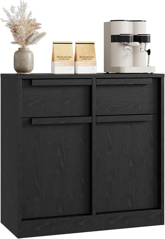 GarveeHome Sideboard Buffet Cabinet with 2 Drawers, 31.5 in Large Coffee Cabinet with Storage, Modern Storage Buffet Table for Kitchen Dining Room, Living Room (Dark, 2 Doors & 2 Drawers)