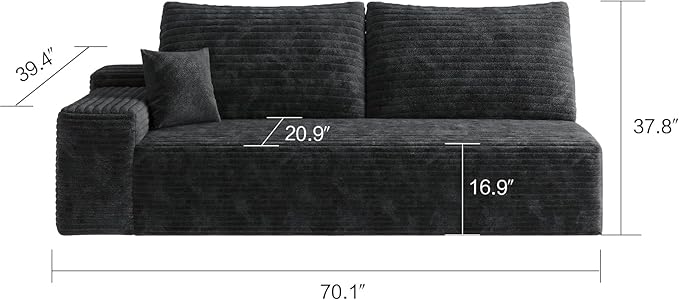 107" U Shaped Corduroy Couch with Ottoman, Compression Boneless Sofa, Deep Seat Cloud Modular Couch, Comfy Sectional Couches for Living Room Bedroom, No Assembly, Right Facing Chaise, Black