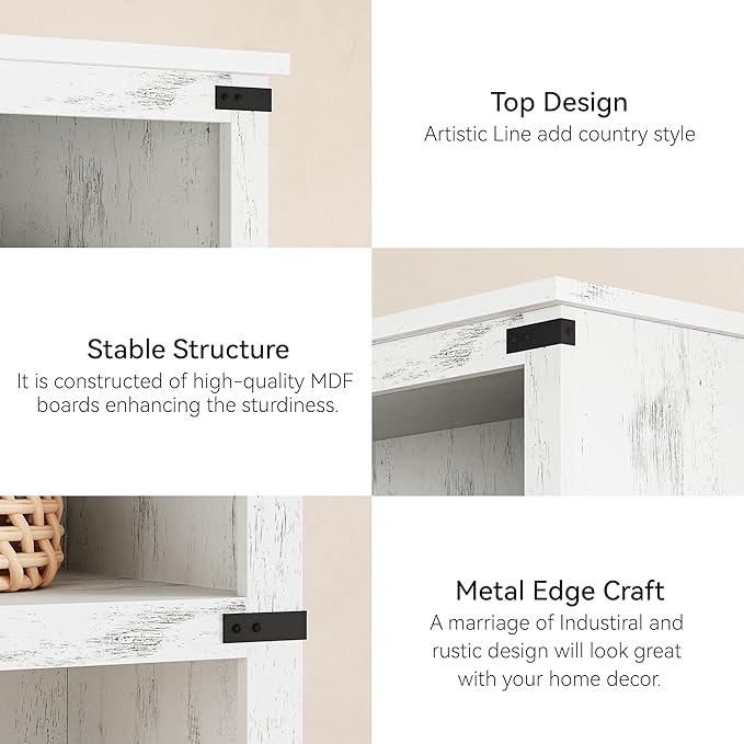 GAOMON 3 Tier Bookcase, Farmhouse Book Shelf with Storage Open Display Bookshelves, 40" Low Book Case Wooden 3 Shelf Bookcase Home Decor Furniture for Home Office, Living Room, Bed Room - White