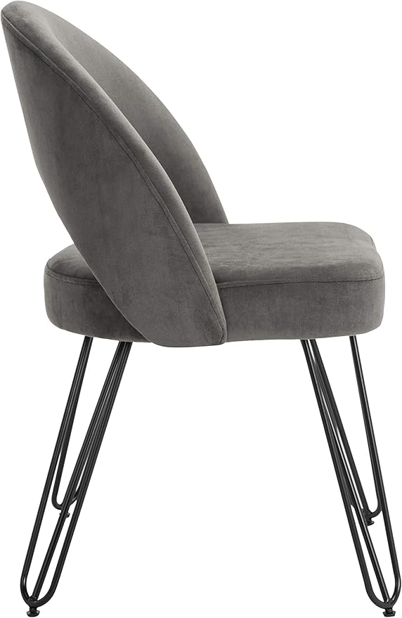 Safavieh Home Jora Retro Dark Grey Velvet and Matte Black Side Chair, Set of 2