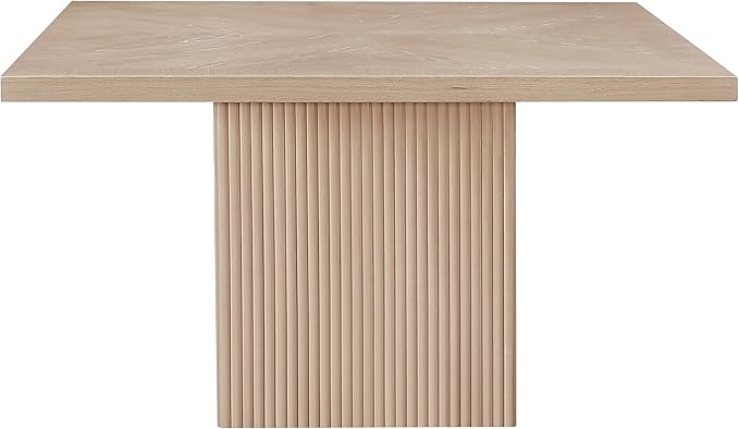 Meridian Furniture 729Oak-T Belinda Collection Mid-Century Modern Dining Table, Solid Wood Base, Natural Finish Oak Wood Veneer MDF Top, Square Top, Fluted Base, 54" W x 54" D x 31" H, Oak