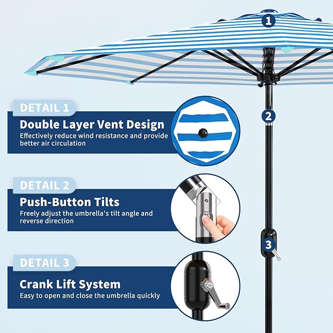 Garvee 9FT Patio Umbrella - Outdoor Table Umbrella with Crank Lift & Push Button Tilt - Market Umbrella 8 Sturdy Ribs UV Protection for Pool, Deck, Yard, Garden