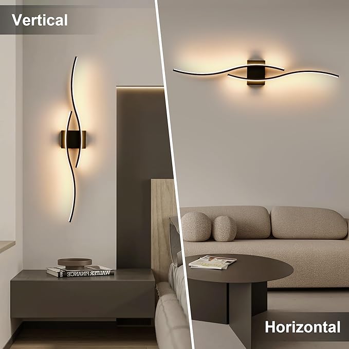 Battery Operated Wall Sconces with Remote Control, Dimmable/3 Color/Night-Light/Timer/Memory, Black Modern Wireless LED Sconce for Living Room, Hallway, Bedroom, 39.3 Inch (1 Pack)