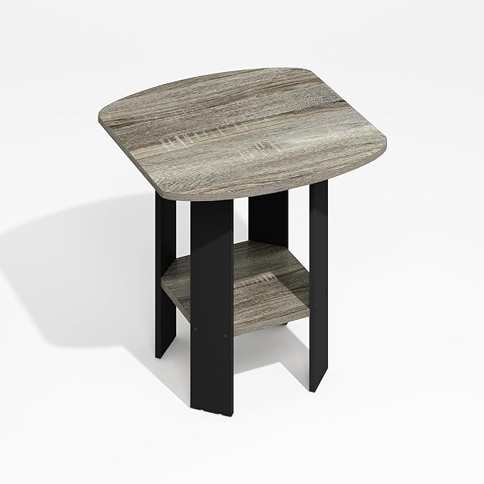 Furinno Modern Side Table, Square Round Corner End Table with Storage Shelf, Night Stand, Bedside Table, for Living Room, Bedroom, Grey Oak