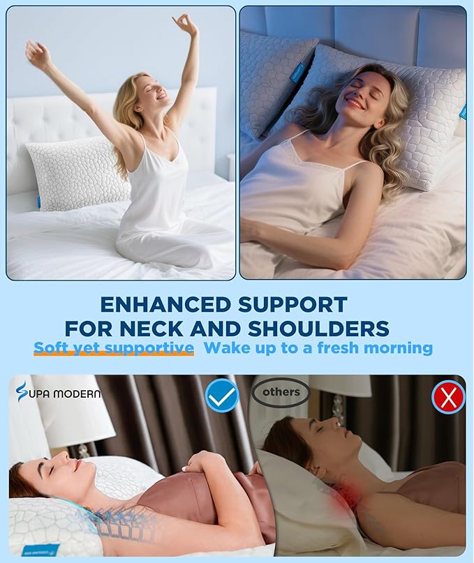 Cooling Pillow Queen Size Set of 2, CertiPUR-US Shredded Memory Foam Pillows, Cool Bed Pillows for Hot Sleepers Sleeping, Adjustable Firm Pillow for Side,Back,Stomach Sleepers,Sleep Gift for Mom