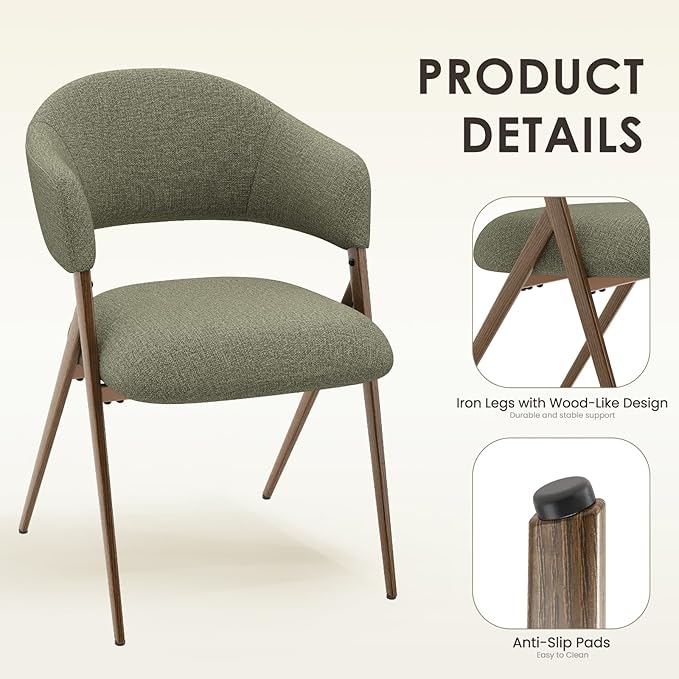 COLAMY Dining Chairs Set of 4, Modern Fabric Upholstered Dining Room Kitchen Side Chairs with Iron Legs, Open Back and Padded Seat, for Living Room/Restaurant/Cafe, Green