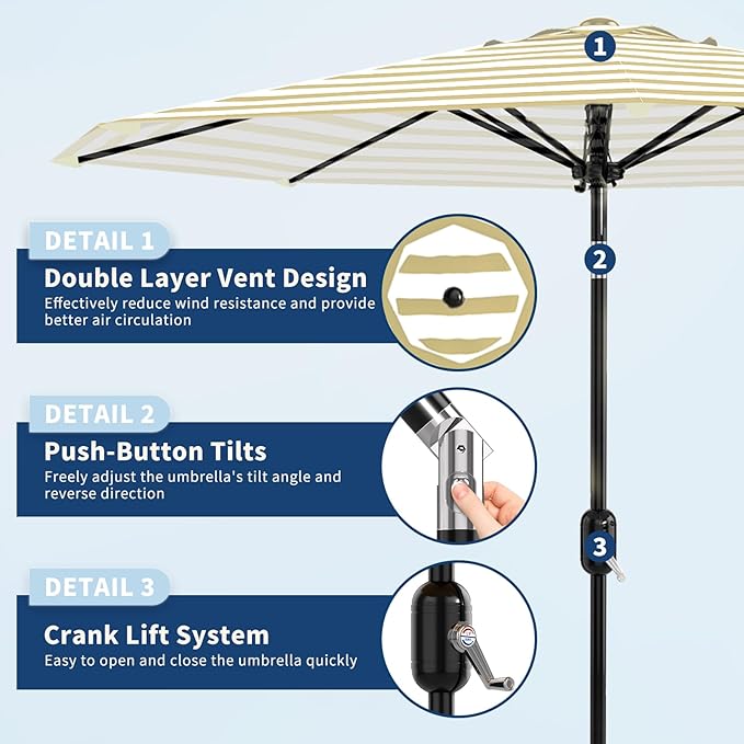 Garvee 9FT Patio Umbrella - Outdoor Table Umbrella with Crank Lift & Push Button Tilt - Market Umbrella 8 Sturdy Ribs UV Protection for Pool, Deck, Yard, Garden