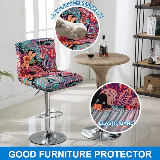 Levoberg Bar Stools Cover Set of 2 Printed Armless Swivel Barstools Slipcovers with Backs Stretch Square Counter Height Bar Stools Covers Mid Low Back Chair Cover for Kitchen Dining Room Bar #6
