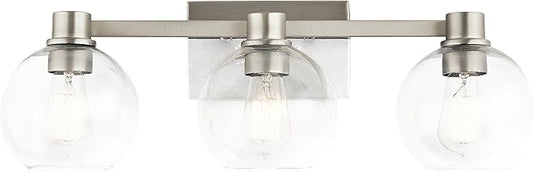 Kichler Harmony 24.5" Vanity Light in Brushed Nickel, 3-Light Traditional Bathroom Vanity with Clear Glass, (24.5" W x 8.25" H), 45894NI