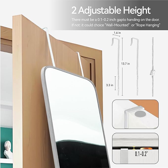 47x14 Mirror Full Length Door Hanging Wall Mounted Aluminum Alloy Metal Frame Dressing Make-up Save Space Half Body Mirrors for Entryway Bedroom Bathroom Living Room 47 inch Silver