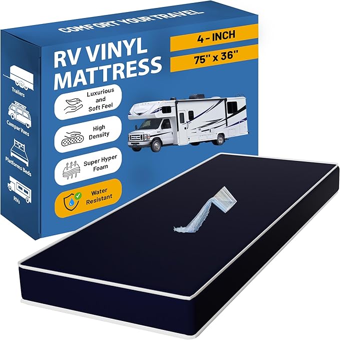 Greaton, 4-Inch Medium Firm Water-Resistance Foam Vinyl Mattress, Easy to Clean, Comfortable & Noise Free, 75" x 36", Blue