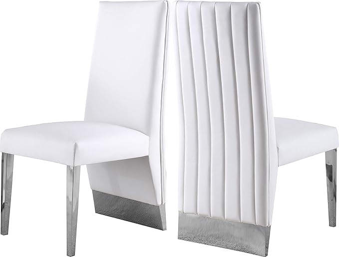 Meridian Furniture Porsha 19" H Leather Dining Chair in White/Chrome (Set of 2)