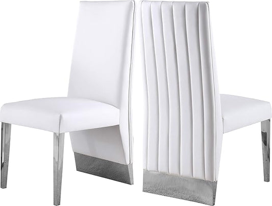 Meridian Furniture Porsha 19" H Leather Dining Chair in White/Chrome (Set of 2)