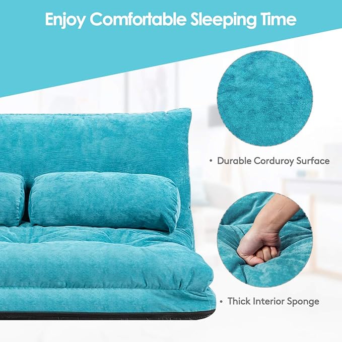 Giantex Adjustable Floor Sofa Couch, Multi-Functional 6-Position Foldable Lazy Sofa Sleeper Bed, Blue, Corduroy, Iron Frame, 70.5" x 42.5" x 7"