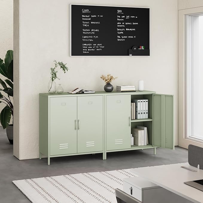 Metal Storage Cabinet with 2 Door, Steel Locker Sideboard Buffet Cabinet Console Table for Home Office (Green, H35.43'')