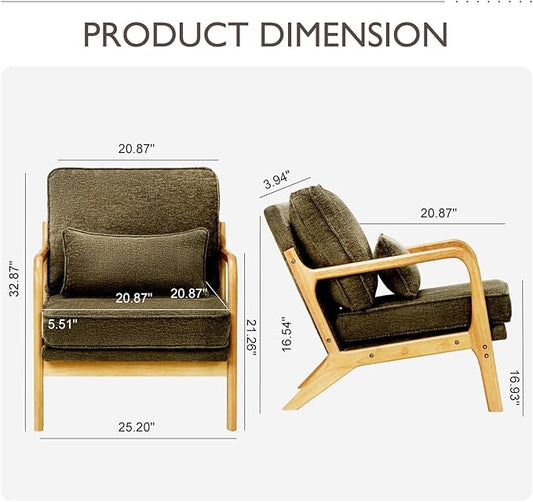 Modern Accent Chair Set of 2 with Lumbar Pillow, Relaxing Mid Century Chair Armchair with Solid Wood Frame & Soft Cushion, Reading Leisure Armchair for Living Room, Green