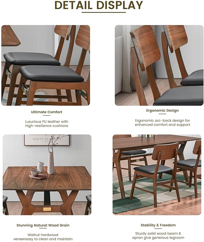 CONSDAN Dining Table for 4-8, Table Only, 71x35 Extra Large, Rectangular Shape, Walnut Veneer Top, Solid Wood Frame, Softly Curved Edges, Elegant Look