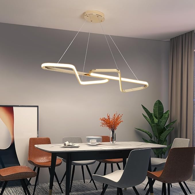 33 in Dimmable Modern LED Chandeliers for Dining Room - Adjustable Height Pendant Light Fixture Over Table, Contemporary Gold Chandelier Light Fixture (Gold 33")
