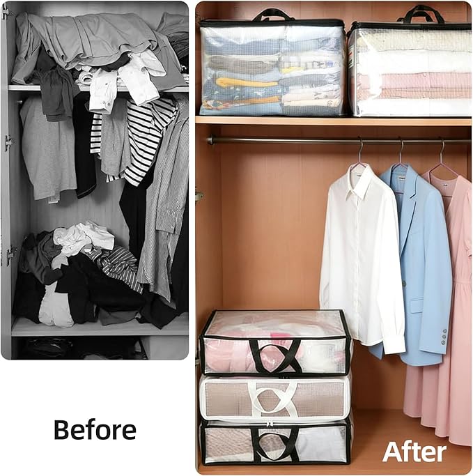 Vieshful 6 Pack Clear Storage Bags for Clothes, 17.7" × 14.96" × 5.1" Clear PVC Mesh Clothing Organizers with Zipper for Sheets, Blankets, Sweater, Toys & Closet Storage, 22L White