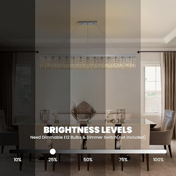 7PM Rectangle K9 Crystal Chandelier Modern Rectangular Pendant Light Fixture for Dining Room Kitchen Island Chrome L59'' x W10'' x H9''