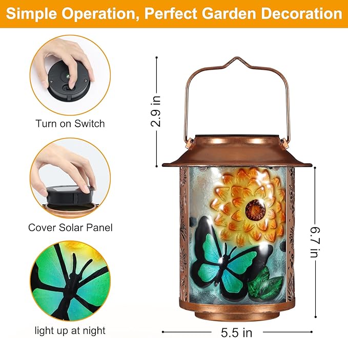 Butterfly Solar Lanterns Outdoor Waterproof,Birthday Gifts for Women Mom Grandma Garden Decor,Hanging Solar Lights Wall Mount Decorations for Yard,Front Porch,Patio,Lawn Pathway Landscape